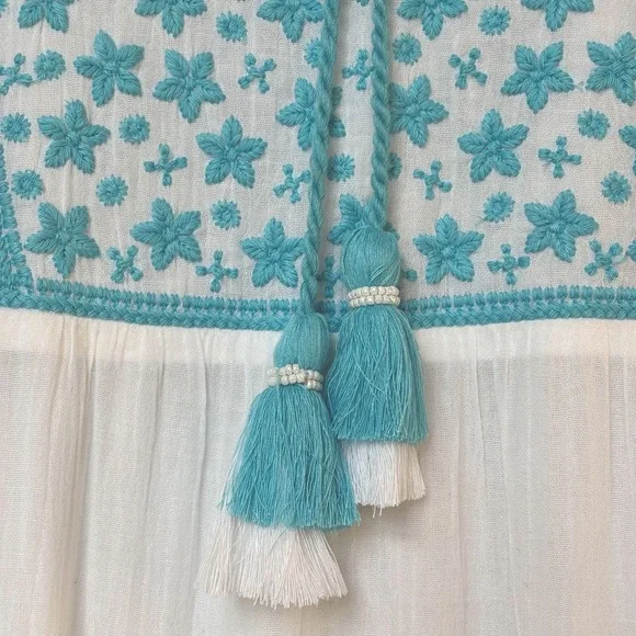 Soft Surroundings Gauzey Juniper Dress Blue White Embroidered Sz Medium Cotton - Picture 5 of 16